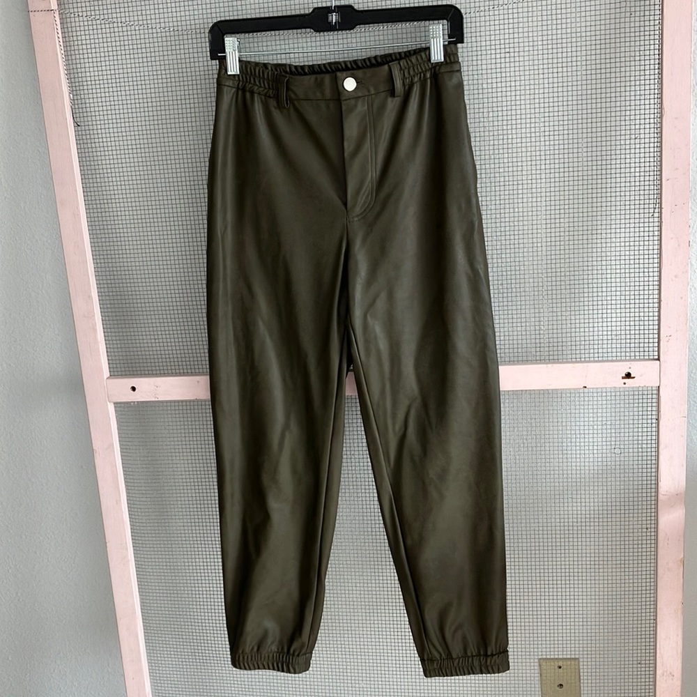 Roseanne olive green faux leather jogger size 34
